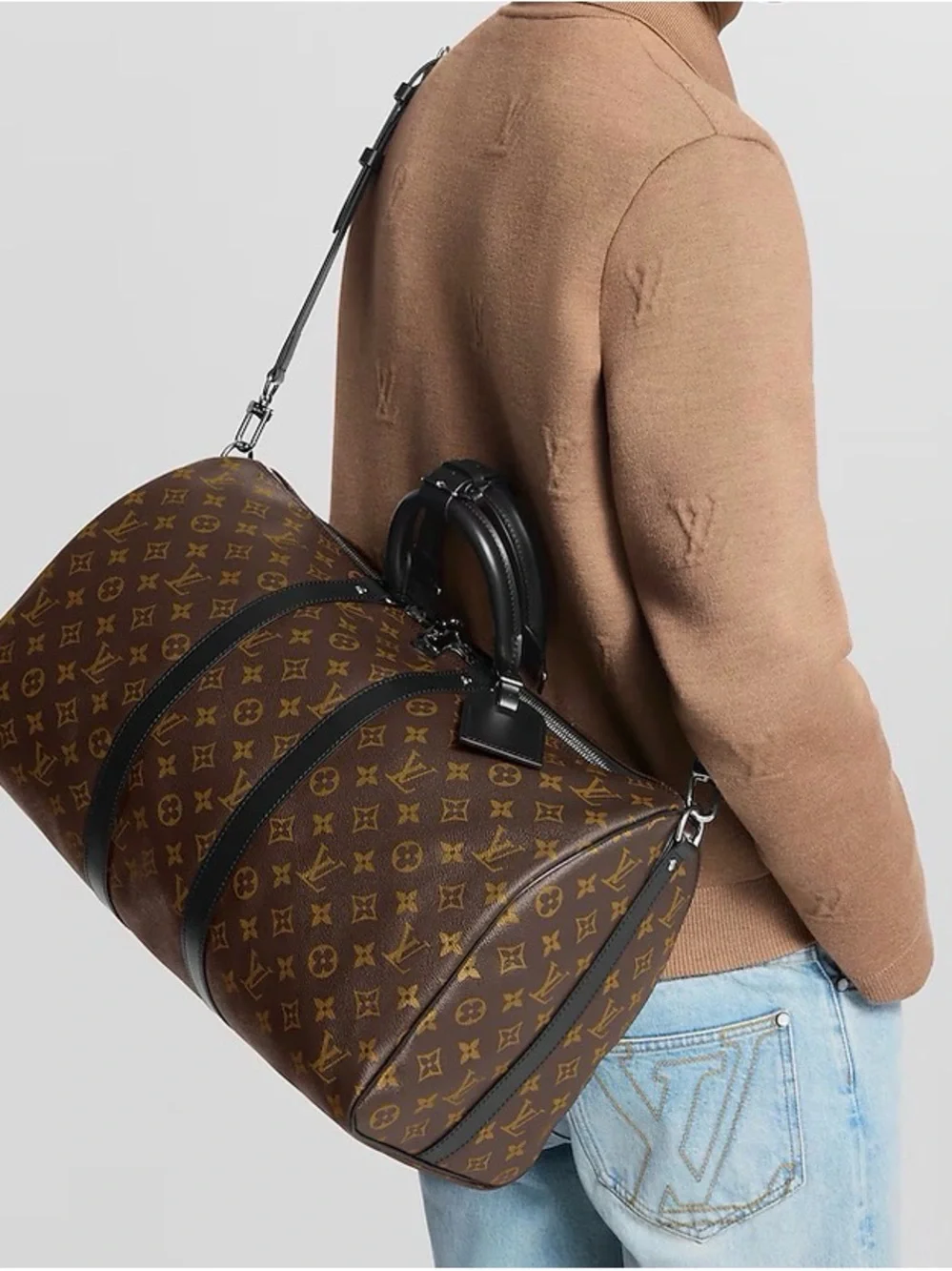 Louis Vuitton Brown Monogram Duffel with Black Leather Trim 45 Keepall